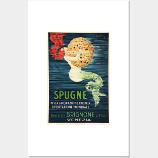 SPUGNE MERMAID With Sponge 1920s Vintage Italian Advertisement Posters and Art